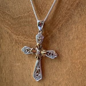 Sterling cross w/gold highlight & tiny diamond